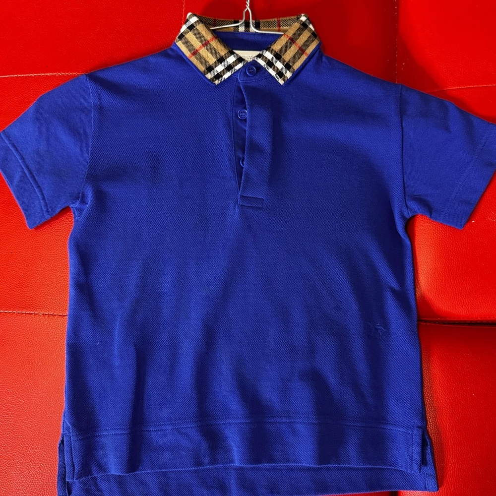 Boy's Burberry Johane Embroidered Check Collar EKD Polo Shirt